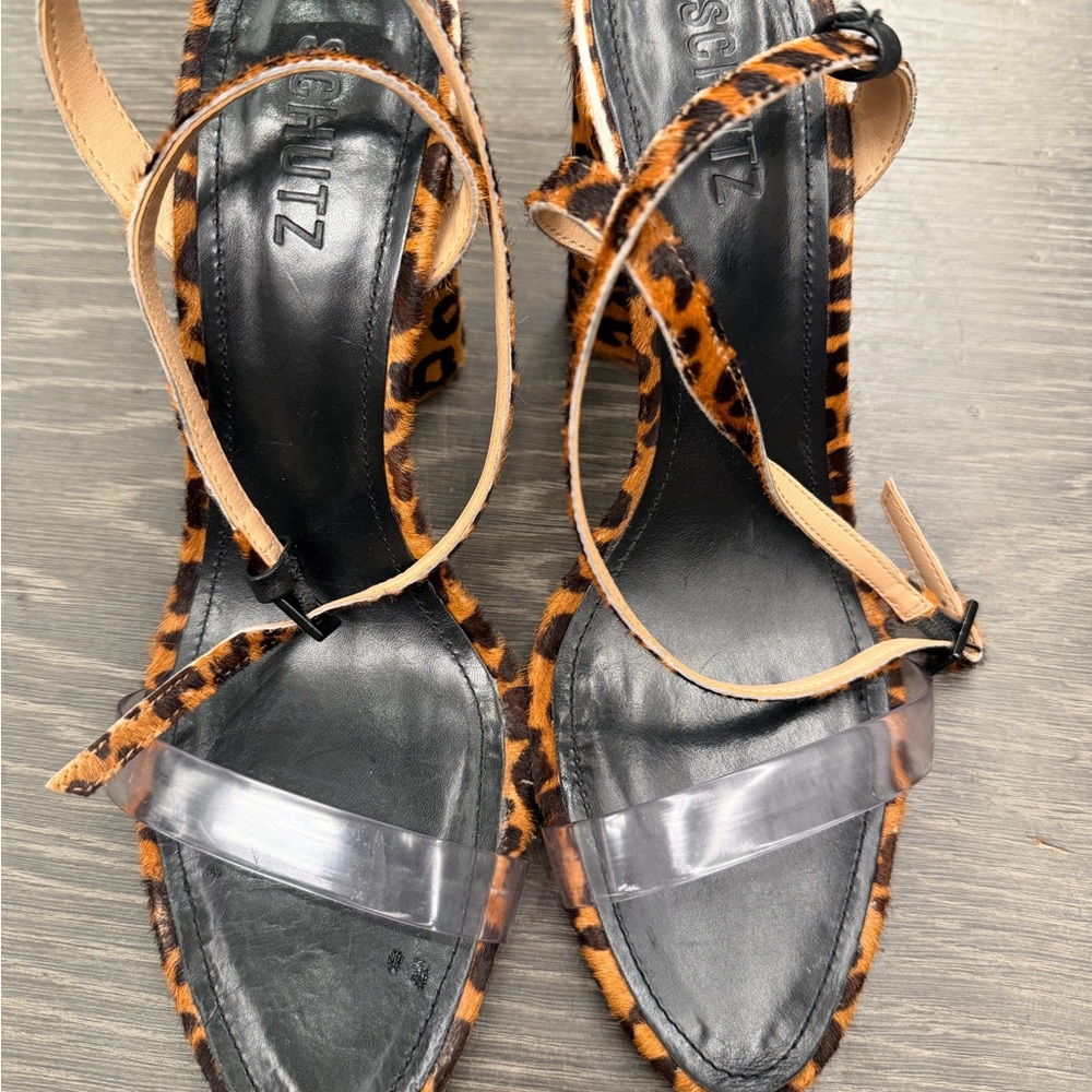 SCHUTZ Animal Print Heels with Clear Strap - Picture 2 of 5